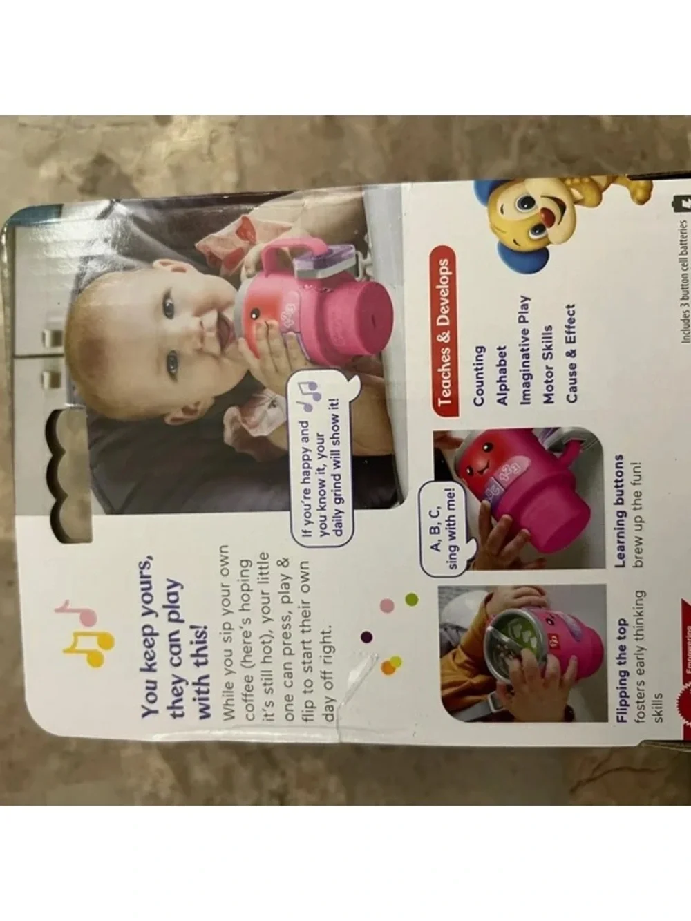 Fisher Price Laugh & Learn Wake Up & Learn Coffee Mug Lights & Music, Pink